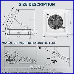 14 3 Speed RV Roof Vent Fan Camper Van Motorhome Exhuast Fan UV-Proof Cover Lid