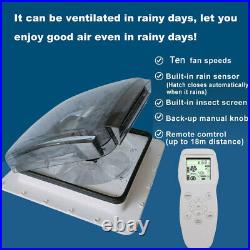 42cmx42cmx12cm RV Roof Vent Fan 12V 10 Spd Rain Sensor Camper Van Motorhome