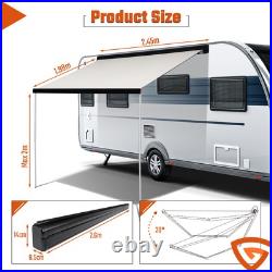 Electric Awning Wind Roll Out Sun Canopy Black Campervan Motorhome Van 260cm