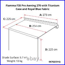 Fiamma Awning F35 Pro 270 Titanium Case Royal Blue Fabric Caravan Motorhome Van