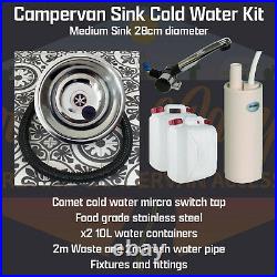 Medium Stainless Steel Campervan Motorhome Catering Van Boat Sink Tap Pump Kit