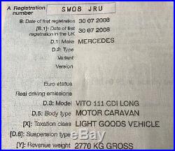 Mercedes caravette camper 2008 diesel, Vito motor home bed van in County Durham