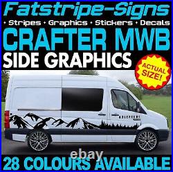 To fit VW CRAFTER MWB MOUNTAIN GRAPHICS STICKERS STRIPES CAMPER VAN MOTORHOME